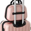 41XOec4tpLL._AC_.jpg tectake 800763 Lot de 4 Valises de Voyage en ABS, Empilables, Poignée Télescopique, avec Valises à roulettes et Trousse de Toilette - diverses Couleurs au Choix - (Or Rose | no. 403409)