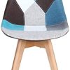 Lot de 2/4/6 chaises de salle à manger ergonomiques simples en coton et lin Patchwork bois massif Coussin éponge pour cuisine, salon, bureau (bleu, 2)
