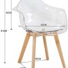 EGGREE Lot de 2 Chaises de Salle à Manger Chaises Transparent Scandinave Fauteuil de Salon avec Jambe de Bois de Hêtre Massif