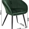 WOLTU 1 pièce Chaise de Salle à Manger rembourrée en Velours Pieds en métal,Chaise de réception Couleur Vert Foncé BH244dgn-1