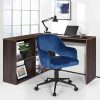 MEUBLE COSY Chaise de Bureau Ergonomique avec Accoudoirs Fauteuil Ordinateur Hauteur Réglable Velours Bleu et Base Noir
