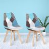 Lot de 2/4/6 chaises de salle à manger ergonomiques simples en coton et lin Patchwork bois massif Coussin éponge pour cuisine, salon, bureau (bleu, 2)