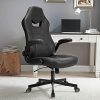51nTEIZ16AS._AC_.jpg BASETBL Chaise de Bureau, Fauteuil Bureau Pivotante Ergonomique, Chaise Gaming en Cuir PU avec Accoudoir Rabattable, Hauteur Réglable (Noir)