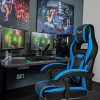 51t6ewO8JuS._AC_.jpg BASETBL Chaise Gaming, Fauteuil Gamer, Chaise de Course Ergonomique, Fauteuil PC Professionnel, Dossier Inclinable, avec Repose-Pied, Appui-Tête, Support Lombaire, Siège de Bureau en PU, Bleu et Noir
