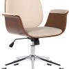 CLP Fauteuil de Bureau Kemberg avec Coque en Bois Et CLP Fauteuil de Bureau Kemberg avec Coque en Bois Et Revêtement Similicuir I Chaise De Bureau Dossier Assise Rembourrés I Piètement Métal, Couleur:Noyer/crème