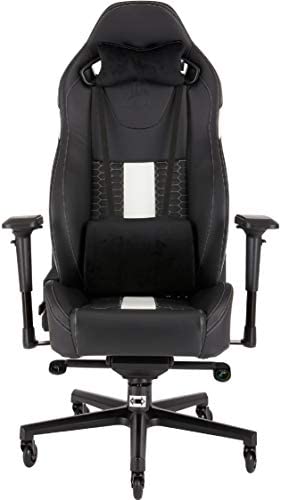 Corsair T2 Road Warrior - Fauteuil Gaming de bureau en similicuir, montage facile, ergonomique, hauteur réglable et accoudoirs 4D, siège large et confortable avec dossier inclinable - Noir/Blanc