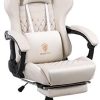Dowinx Chaise Gaming Ergonomique Fauteuil de Bureau et PC avec Dowinx Chaise Gaming Ergonomique Fauteuil de Bureau et PC avec Support Lombaire de Massage, Modèle Vantage Siège de Travail en Cuir PU Haut Dossier pivotant réglable avec Repose Pied (Blanc)