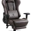 Dowinx Chaise Gaming Ergonomique Style de Course avec Support et Dowinx Chaise Gaming Ergonomique Style de Course avec Support et Coussin de Massage Lombaire Fauteuil de Bureau pour Ordinateur en Cuir Polyuréthane avec Repose-Pieds Rétractable Marron