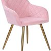 Edaygo Chaise de Salle à Manger Tabouret rembourrée Fauteuil de Edaygo Chaise de Salle à Manger Tabouret rembourrée Fauteuil de Salon, avec accoudoirs, Velours, Pieds en métal, Largeur env. 49 cm, Hauteur env. 47 cm, Rose, Pieds Or