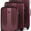 FERGÉ Set 3 valises rigides à 4 roulettes Marseille Ensemble de Bagages (XL, M, 55 cm) Trolley Voyage Rouge