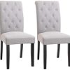 HOMCOM Lot de 2 chaises de Salle à Manger Chaise HOMCOM Lot de 2 chaises de Salle à Manger Chaise de cuicine Grand Confort Pieds en Bois Lin 47 x 55 x 100 cm
