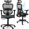 Komene Chaise de Bureau Ergonomique, Fauteuil de Bureau reglable, Pivotante Komene Chaise de Bureau Ergonomique, Fauteuil de Bureau reglable, Pivotante 360 ° Siège de Bureau, avec Dossier en Maille Respirante, Appui-tête et Accoudoir Réglable, Noir