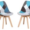 Lot de 2/4/6 chaises de salle à manger ergonomiques simples en coton et lin Patchwork bois massif Coussin éponge pour cuisine, salon, bureau (bleu, 2)