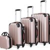 Set de 4 valises rigides M/L/XL et Vanity Rose-Or Coque ABS Ensemble Bagages - Pieds antidérapants 2 poignées 4 roulettes Compartiments - Malle Voyage