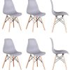 WV LeisureMaster Lot de 6 chaises de salle à manger WV LeisureMaster Lot de 6 chaises de salle à manger en ABS avec pieds en bois (Gris, 6)