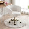 Wahson Chaise de bureau pivotante en fausse fourrure Fauteuil de Wahson Chaise de bureau pivotante en fausse fourrure Fauteuil de Bureau réglable en hauteur Chaise pour chambre à coucher/coiffeuse (Blanc, Fourrure)