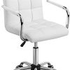 Yaheetech Chaise de Bureau Blanche avec Roues Pivotantes en éco-Cuir Fauteuil de Bureau avec Accoudoirs Amovibles pour Chambre Studio Hauteur Réglable