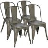 Yaheetech Chaise de Salle à Manger Lot de 4 Industrielle Yaheetech Chaise de Salle à Manger Lot de 4 Industrielle Tabouret de Cuisine Moderne 45 cm H Empilable avec Dossier Jardin Balcon Bistrot Café Salon Exterieur Interieur Couleur de Metal
