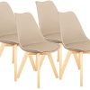 1 lot de 4 ou 6 chaises de salle à manger de couleur scandinave avec coussin en polyuréthane confortable et pieds en hêtre kaki