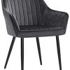 SONGMICS Chaises de Salle à Manger, Lot de 2, Fauteuils, SONGMICS Chaises de Salle à Manger, Lot de 2, Fauteuils, Sièges rembourrées, accoudoirs, Largeur d’Assise 49 cm, Pieds en métal, en Velours, Charge 110 kg, pour Salon, Chambre, Gris LDC087G02