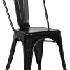 N/Q Lot de 4 Chaises de Salle à Manger Style Industriel Chaise Métal Empilable Intérieur/Extérieur (Noir)