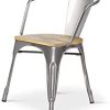 21KqOk8gmS._AC_.jpg Kosmi - Lot de 4 chaises en métal Brut Style Industriel Factory en métal Brut et Assise en Bois Naturel Clair, Fauteuils industriels avec accoudoirs