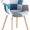 Lot de 2/4/6 chaises de salle à manger style moderne en lin patchwork avec pieds en hêtre massif pour chambre à coucher, cuisine, salon (bleu, 2)