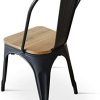Kosmi - Lot de 4 Chaises Noires en métal et Bois Clair Style Industriel Factory en métal Noir Mat et Assise en Bois Clair