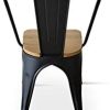 Kosmi - Lot de 4 Chaises Noires en métal et Bois Clair Style Industriel Factory en métal Noir Mat et Assise en Bois Clair