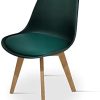 RED DECO Lot de 4 chaises de Salle à Manger scandinaves Pieds Bois hêtre LAGOM Assise Simili Cuir Vert foncé