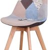 Lot de 4 chaises de salle à manger ergonomiques simples en coton et lin Patchwork bois massif pour cuisine, salon, bureau (gris, 4)