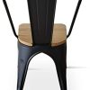 Kosmi - Lot de 4 Chaises Noires en métal et Bois Clair Style Industriel Factory en métal Noir Mat et Assise en Bois Clair
