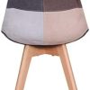Lot de 4 chaises de salle à manger ergonomiques simples en coton et lin Patchwork bois massif pour cuisine, salon, bureau (gris, 4)