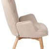 Chaise Lounge Durham en Tissu I Chaise Fauteuil pour Salon Ou Salle A Manger I Piètement en Bois I Design Scandinave, Couleur:crème