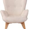 Chaise Lounge Durham en Tissu I Chaise Fauteuil pour Salon Ou Salle A Manger I Piètement en Bois I Design Scandinave, Couleur:crème
