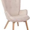 Chaise Lounge Durham en Tissu I Chaise Fauteuil pour Salon Ou Salle A Manger I Piètement en Bois I Design Scandinave, Couleur:crème