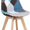 Lot de 4 chaises de salle à manger ergonomiques simples en coton et lin Patchwork bois massif Coussin éponge pour cuisine, salon, bureau (bleu, 4)