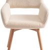 Irene House Chaise de salle à manger, chaise de chambre à coucher, moderne, avec pieds en bois de hêtre, design extraordinaire, avec dossier et accoudoirs en tissu Teddy, beige.
