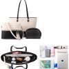 41HJFl6BAaL._AC_.jpg Sac a Main Femme Sac Bandouliere Sac élégant en PU Cuir Sacs Fourre-tout Sacs Portés Main de 3 pièces (A-beige-noir)