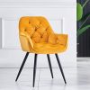 JYMTOM Chaise de salle à manger en velours épais avec siège rembourré Bar, salon Chaise d’angle avec pieds en métal, accoudoirs et dossier, jaune