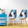 Lot de 4 chaises de salle à manger ergonomiques simples en coton et lin Patchwork bois massif Coussin éponge pour cuisine, salon, bureau (bleu, 4)