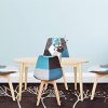 Lot de 4 chaises de salle à manger ergonomiques simples en coton et lin Patchwork bois massif Coussin éponge pour cuisine, salon, bureau (bleu, 4)