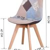 Lot de 4 chaises de salle à manger ergonomiques simples en coton et lin Patchwork bois massif pour cuisine, salon, bureau (gris, 4)