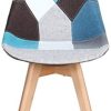 Lot de 4 chaises de salle à manger ergonomiques simples en coton et lin Patchwork bois massif Coussin éponge pour cuisine, salon, bureau (bleu, 4)