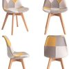 ELLEXIR Lot de 2 Chaises de Salle à Manger Lot de 2 en Lin,Chaise de Cuisine,Retro Patchwork Chaises,avec Base en Bois à Chevilles Patchwork Jaune
