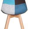 Lot de 4 chaises de salle à manger ergonomiques simples en coton et lin Patchwork bois massif Coussin éponge pour cuisine, salon, bureau (bleu, 4)