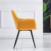 JYMTOM Chaise de salle à manger en velours épais avec siège rembourré Bar, salon Chaise d’angle avec pieds en métal, accoudoirs et dossier, jaune