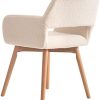 Irene House Chaise de salle à manger, chaise de chambre à coucher, moderne, avec pieds en bois de hêtre, design extraordinaire, avec dossier et accoudoirs en tissu Teddy, beige.