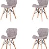 4PCS rétro PU rembourré, Chaise de Salle à Manger en Bois Naturel rembourrée Patchwork, Chaise de Bureau, Chaise de Loisirs, Chaise de Salle à Manger à Dos Papillon, Chaise de négociation (Khaki)