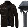 51iMfbuqFL._AC_.jpg Wantdo Homme Veste en Simili Cuir Manteau Chaud Coupe-Vent Moto Rétro Multi-Poches Blouson en PU Capuche Amovible Veste de Texture Mate